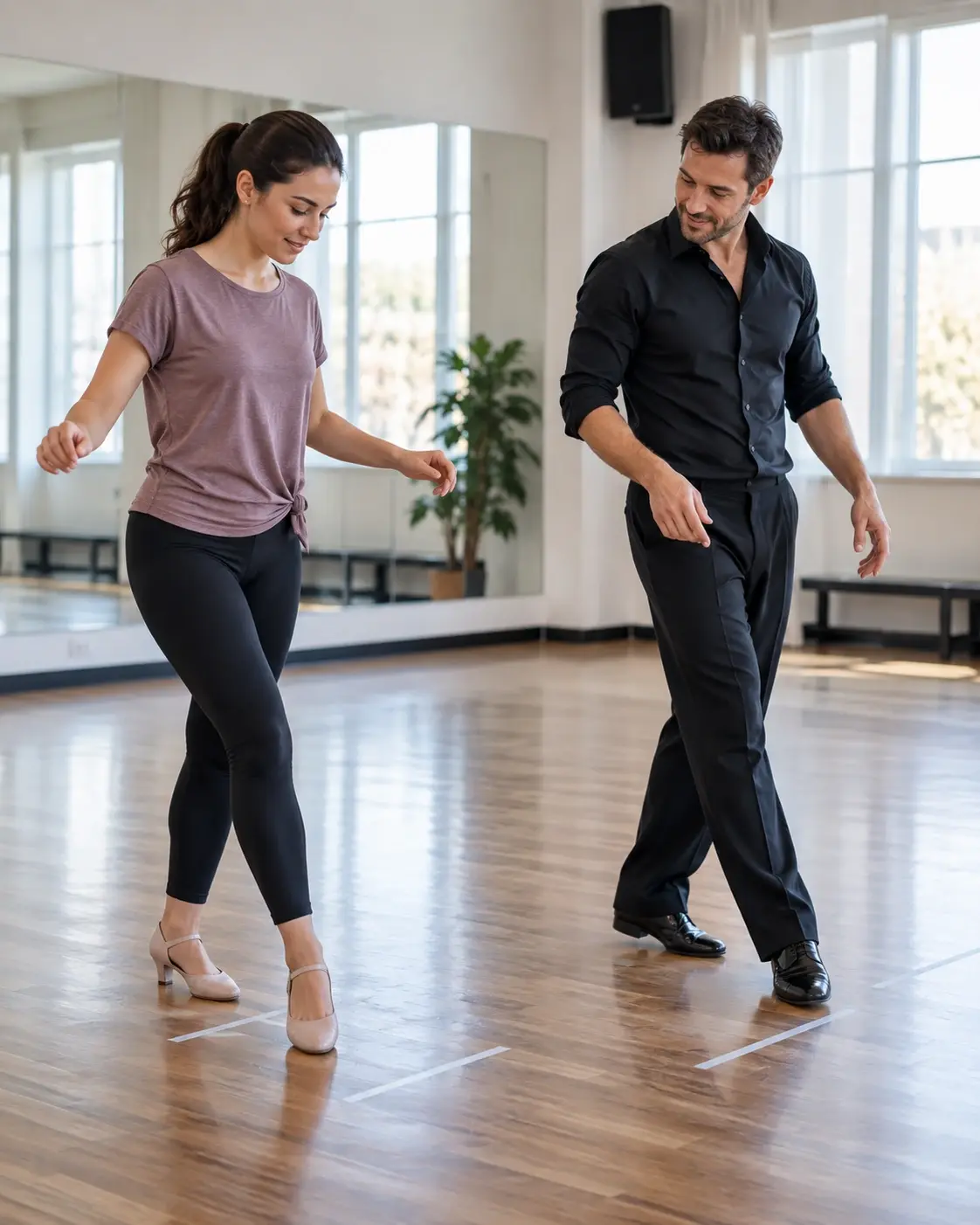 Aluno a trabalhar passos básicos de dança