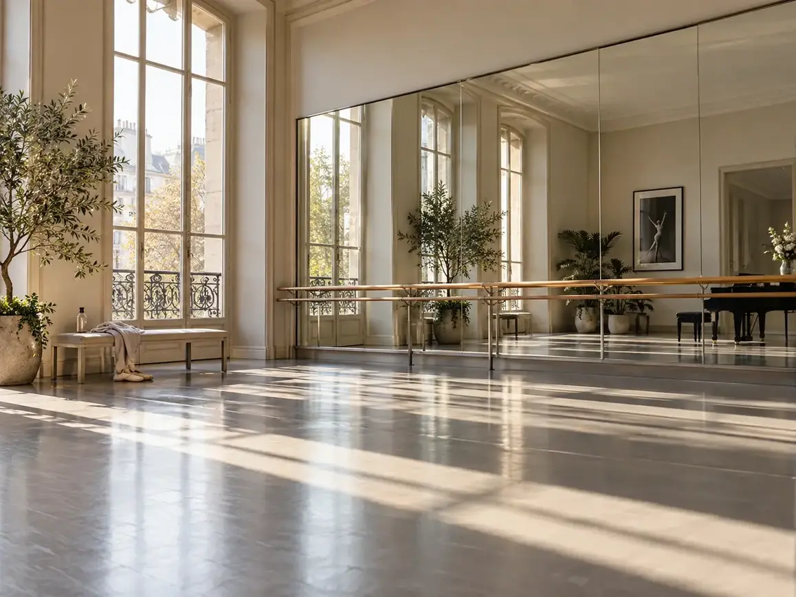 Sala de dança ampla com luz suave