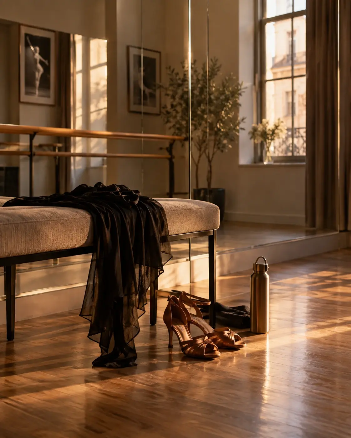 Espaço elegante preparado para ensaio de dança