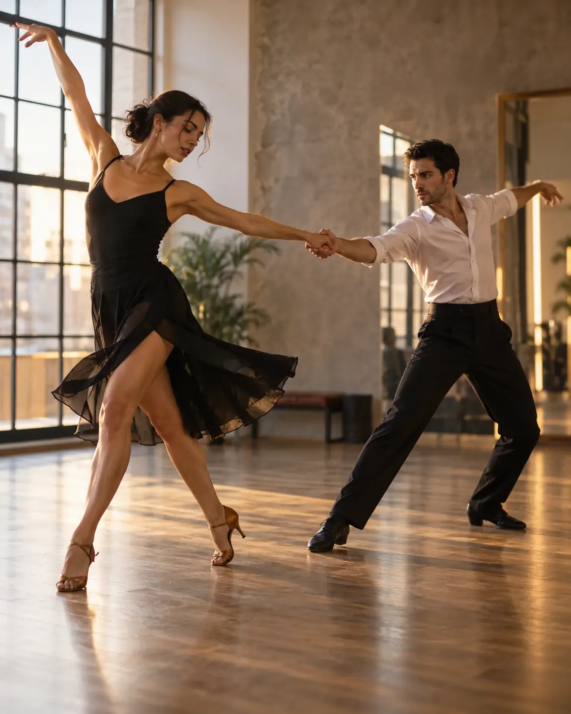 Casal a praticar uma sequência de dança